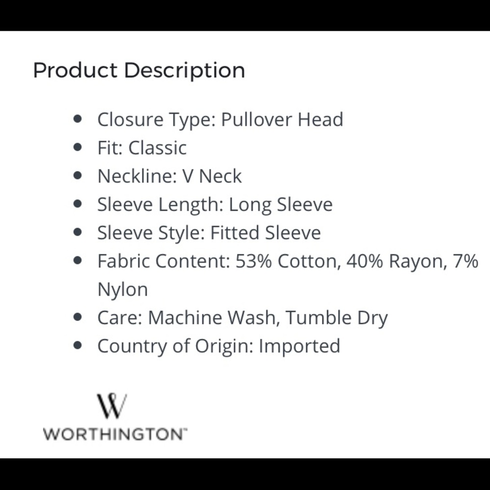 NWT Worthington V-Neck L/S Lightweight Sweater - Picture 4 of 4